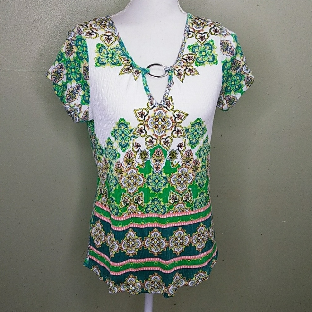 Jason Maxwell Mandla Print Top with Neckline Detail - S - NWT